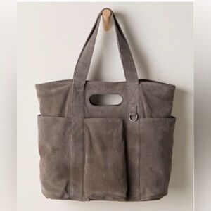 Free People Suede Caravan Tote charcoal gray